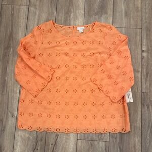 Liz Claiborne Women XL Orange Eyelet Bell Sleeve Top Blouse NWT